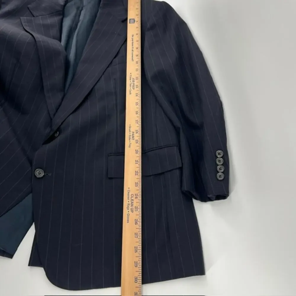 VTG Polo Ralph Lauren Pinstripe Suit 44R 36x28 Wool Blue Cuffed ClassicUSA Made